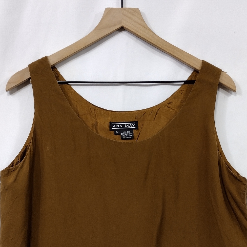 Ann May 100% Silk Tank Top Women's L Brown Boho Retro 90s Minimalist - Picture 2 of 7